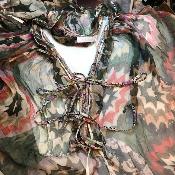 Auc New Chloe Cutout Ruffle-Trimmed Silk Dress - Picture 8 of 10